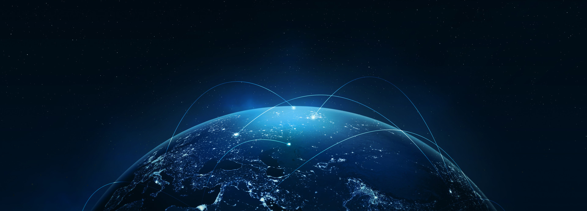 Picture of the Earth from space, with lines connecting different places
