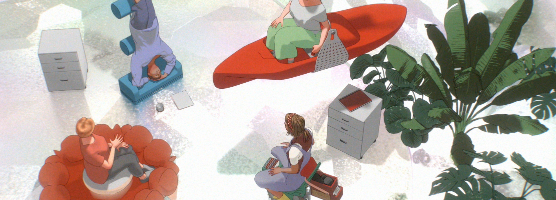 A still from showing a meeting from the animation INWARDS by N o r m a l s