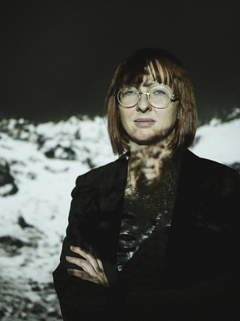 Theresa Schubert with one of her works