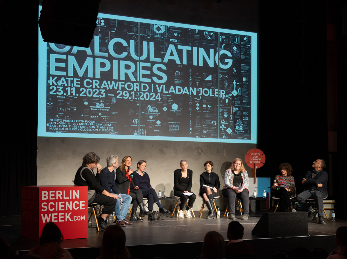 big panel discussion about new opportunities for art, technology, and science on the stage of Säälchen at the Science & Culture FORUM
