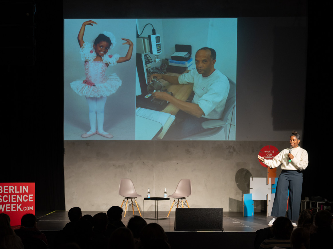 Yamilee Touissant speaking about dance as a spark for curiosity at the Science & Culture FORUM