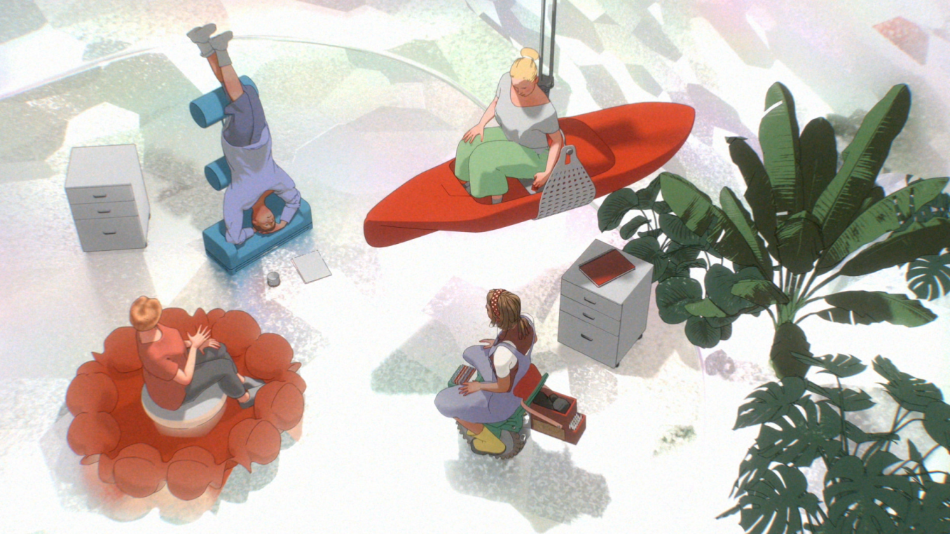 A still from showing a meeting from the animation INWARDS by N o r m a l s